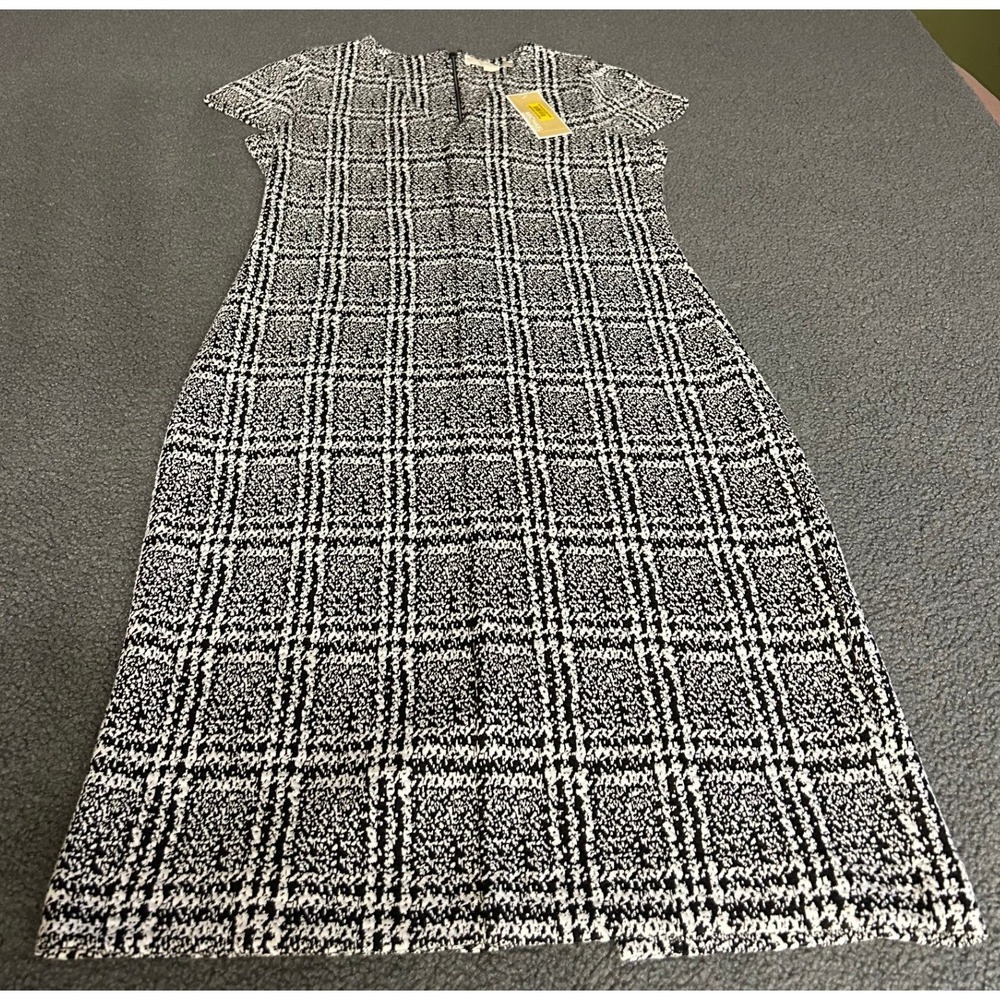 Michael Kors Sheath Dress Women Size M Black White Plaid Knit MB98X2W7FL